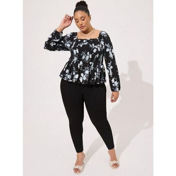 Torrid Rayon Slub Smocked Bodice Long Sleeve Crop Blouse (Size 5) - Picture 1 of 6